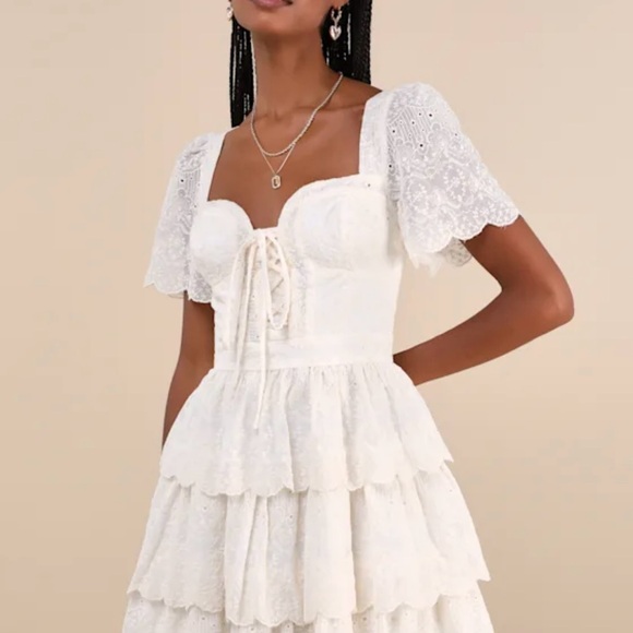 Lulu's Cream Lace Tiered‎ Dress - Picture 5 of 6